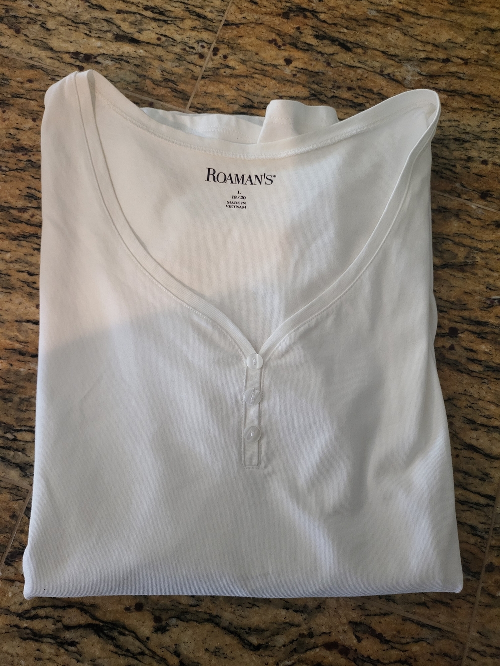 Roaman's White Henley Scoop Neck Top